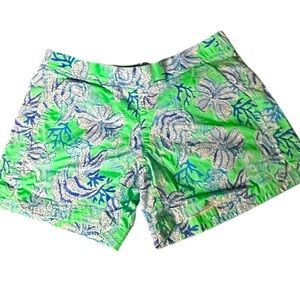 Lilly Pulitzer Green Blue Floral Bermuda Shorts XS